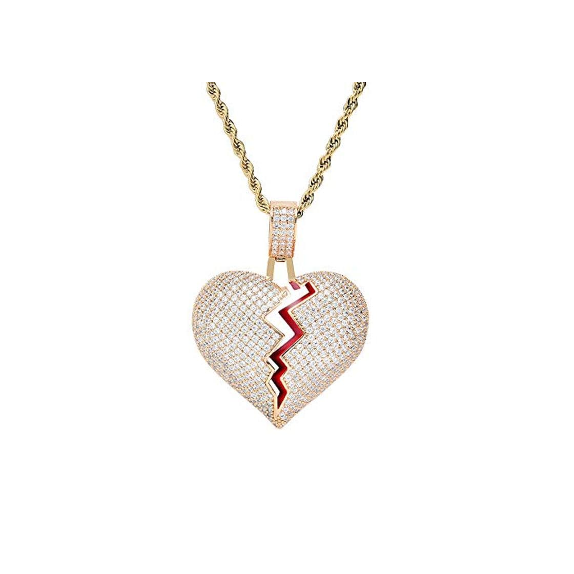 Product Unisex Iced out Diamond Bling Bubble Broken Heart Pendant Hip Hop Heartbreak Necklace Chain para Hombres Mujeres Joyería de Moda