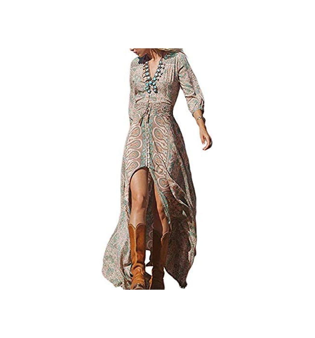 Product Vestido De Fiesta Maxi Swing De Manga Larga Bohemio con Estampado Floral para Mujer Bluecolor XL