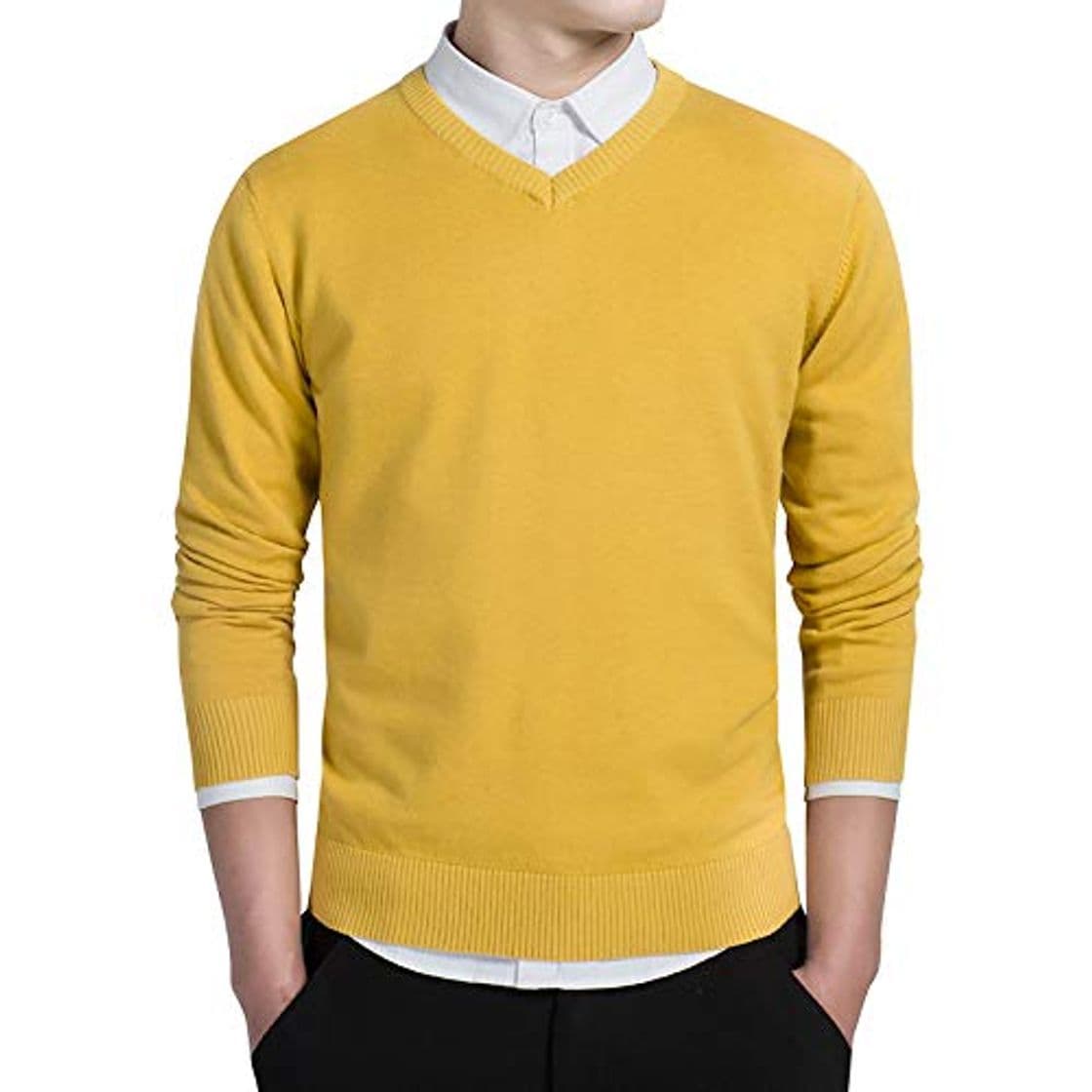 Producto FEIDAO Hombr Jerseys Suéter Cálido con Cuello En V Suéter Formal Hombres   Moda Jerseys Solid Manga Larga Azul Invierno Básico Jersey