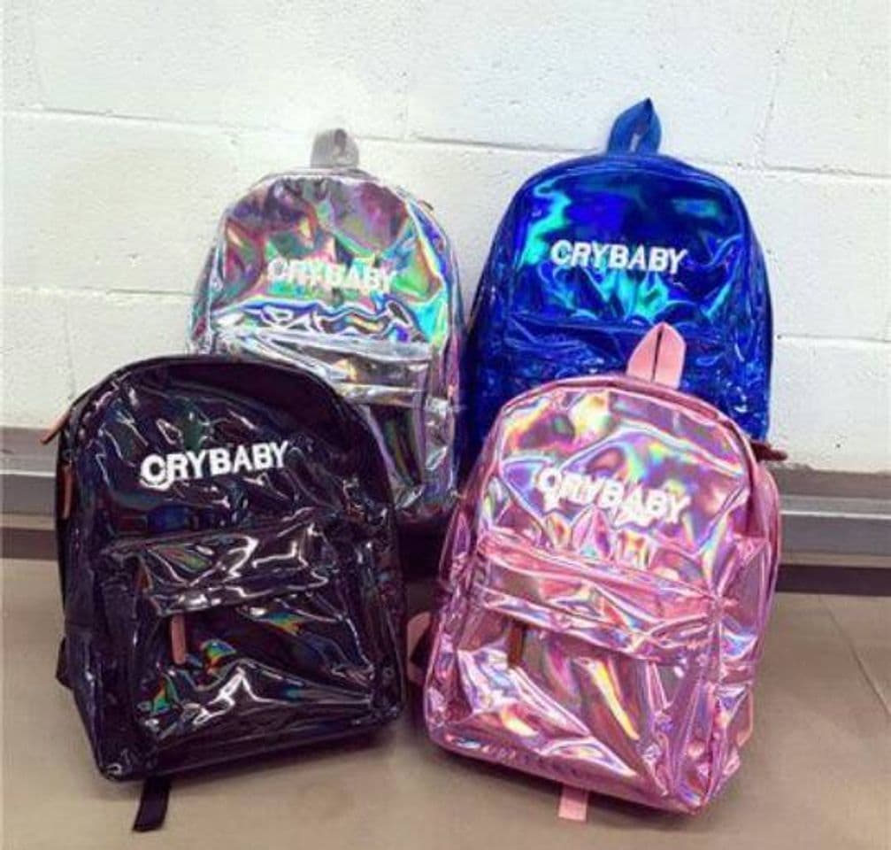 Fashion Mochila holografica con bordado "Cry Baby"_ Cuatro colores_