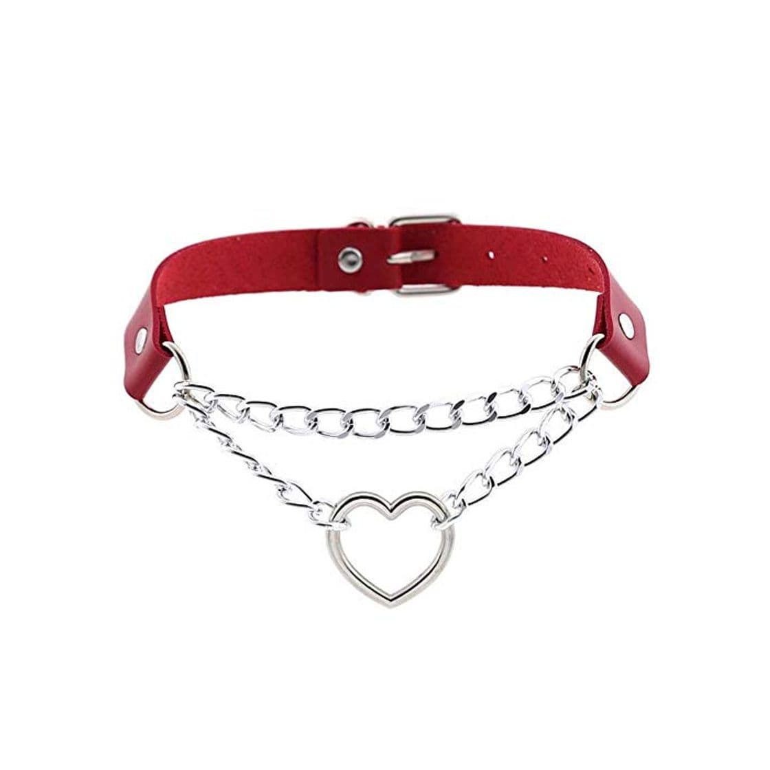 Product Mujeres Hiphop Lindo Cosplay Maid Collar Punk Gargantilla de Cuero gótico Cadena de Metal Harajuku Collar de corazón Ajustable Joyería de Moda