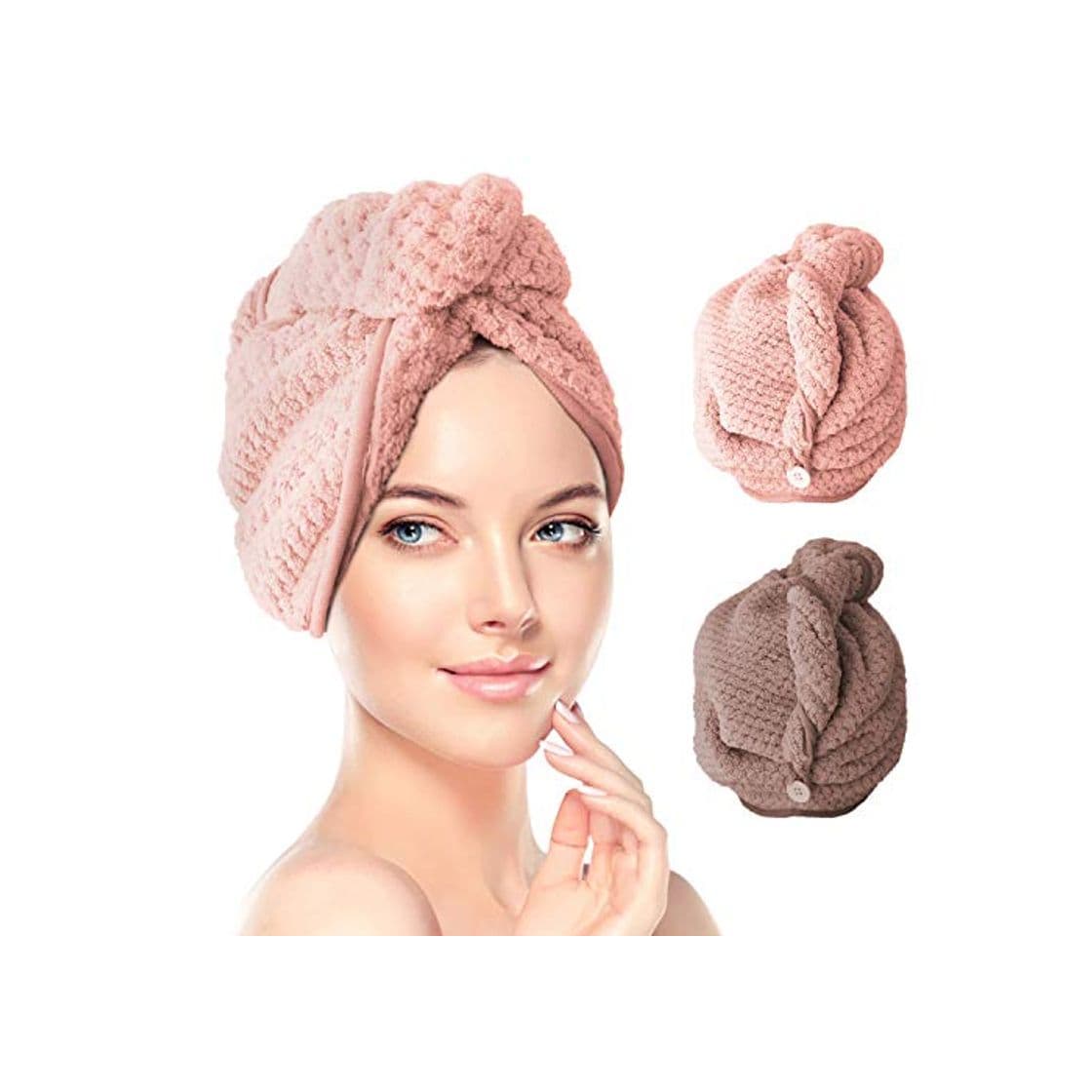 Product Toallas de Baño 2 pcs Turbante del Abrigo de Pelo Secado Rápido