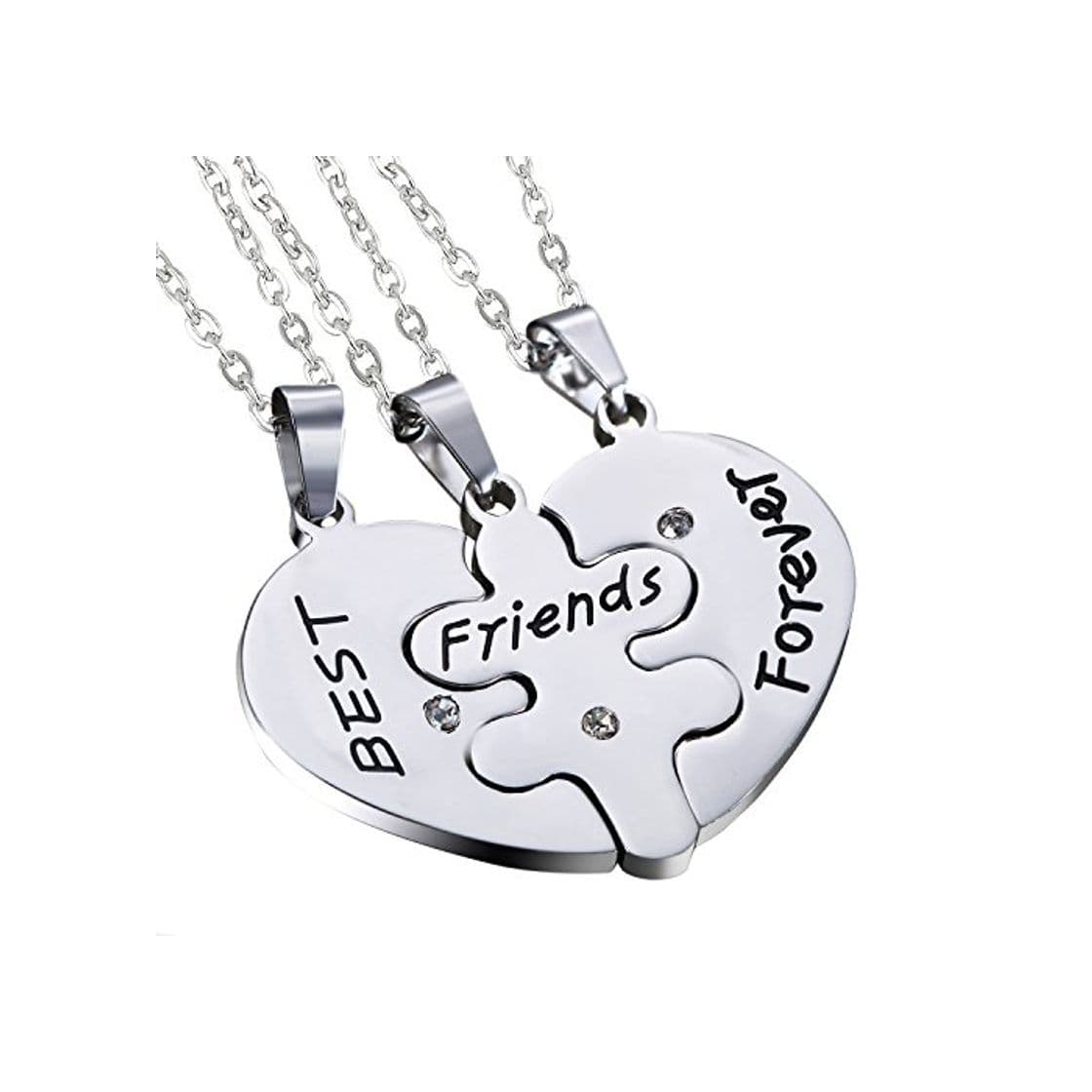 Producto Cupimatch Collar Best Friends para 3 Amistad Amigas Corazón Colgante Rompecabezas Acero