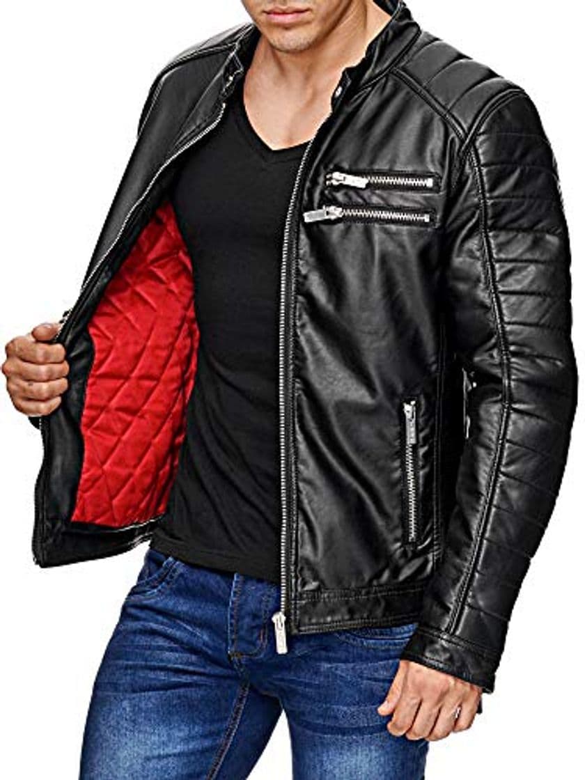 Moda Red Bridge Hombres Chaqueta Cuero Sintético Transición Moda Cuero Jackets Negro