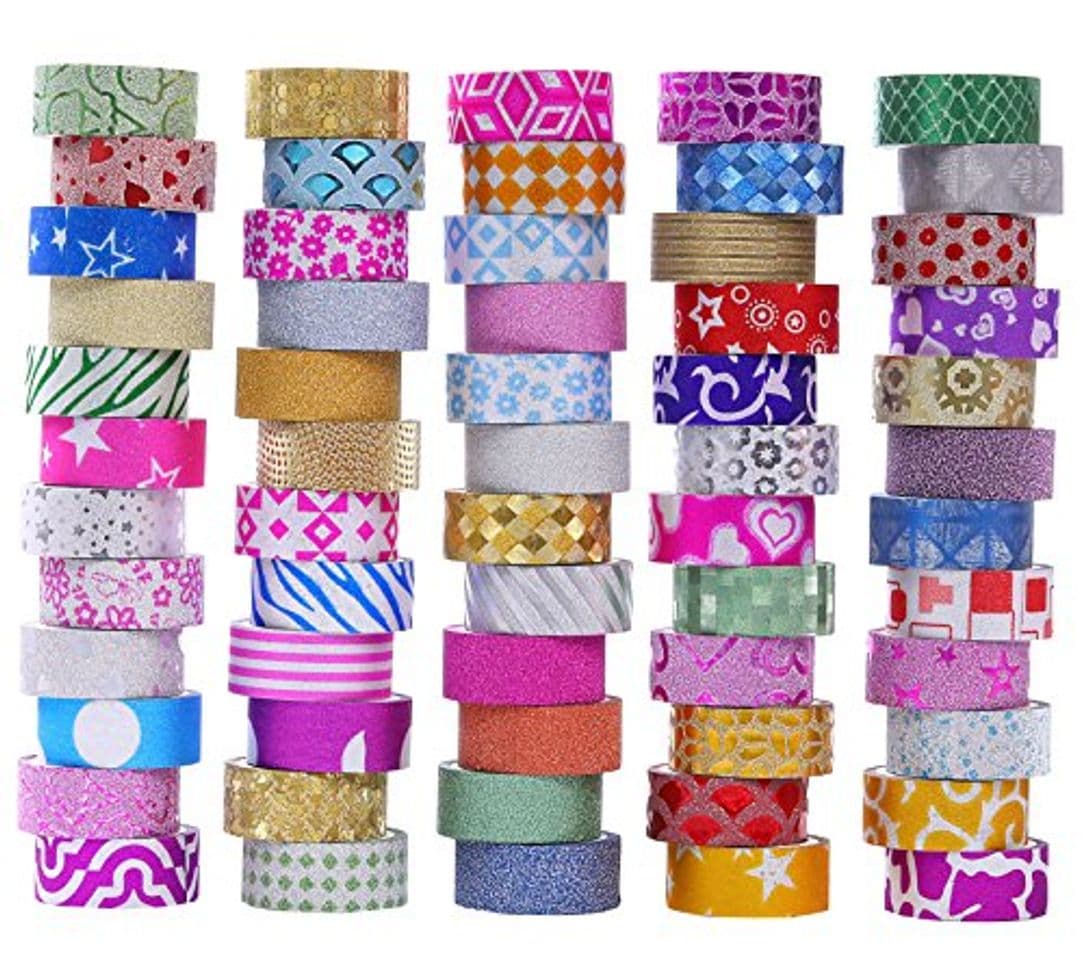 Product Juego de 60 rollos de cinta washi con purpurina, cintas decorativas para manualidades,