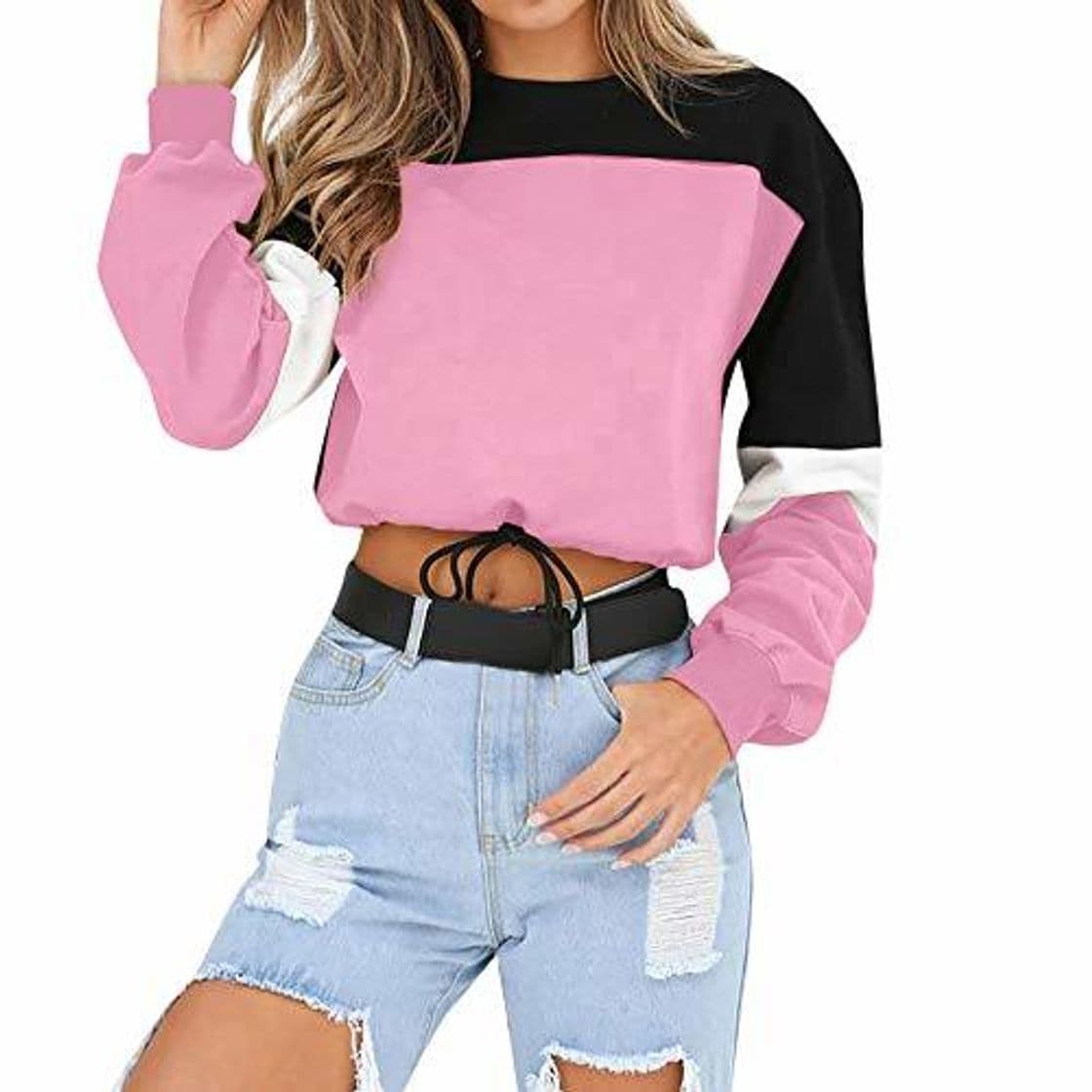 Moda Overdose Sudadera para Mujer De Manga Larga Empalme Color Moda Sudadera Pullover