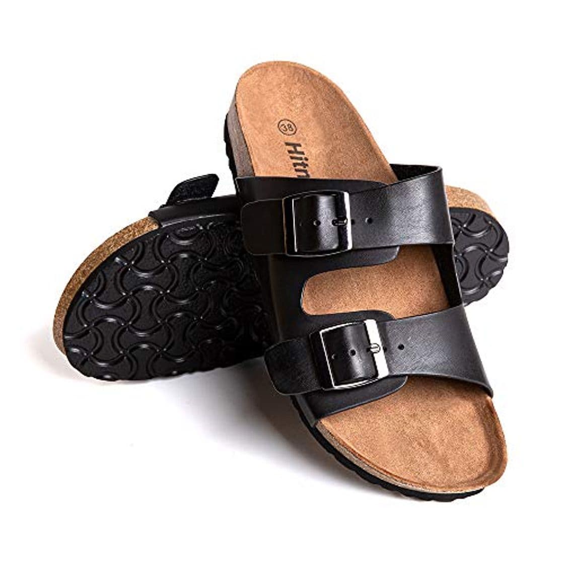 Fashion Sandalias Mujer Planas Zapatillas Verano Chanclas con Hebilla Mules Zapatos Soporte del Arco Comodas Negro Talla 40 EU