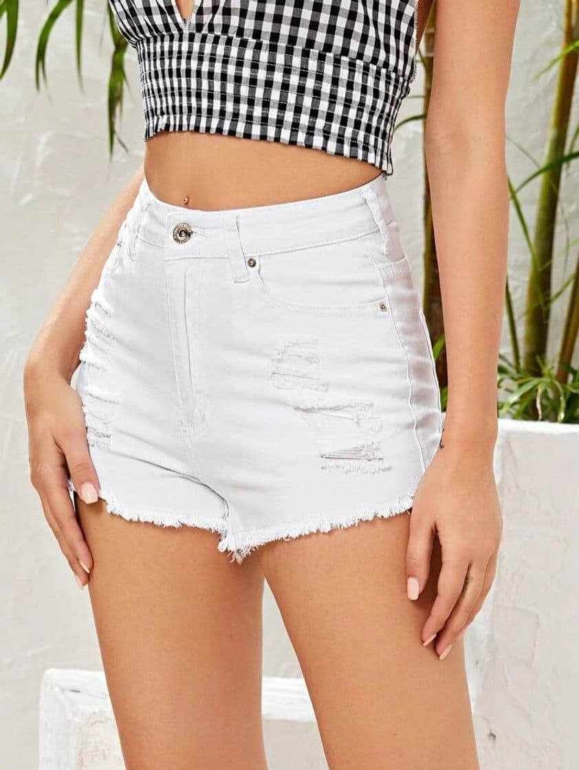 Fashion Shorts Denim Rotos Bajo Amplio

