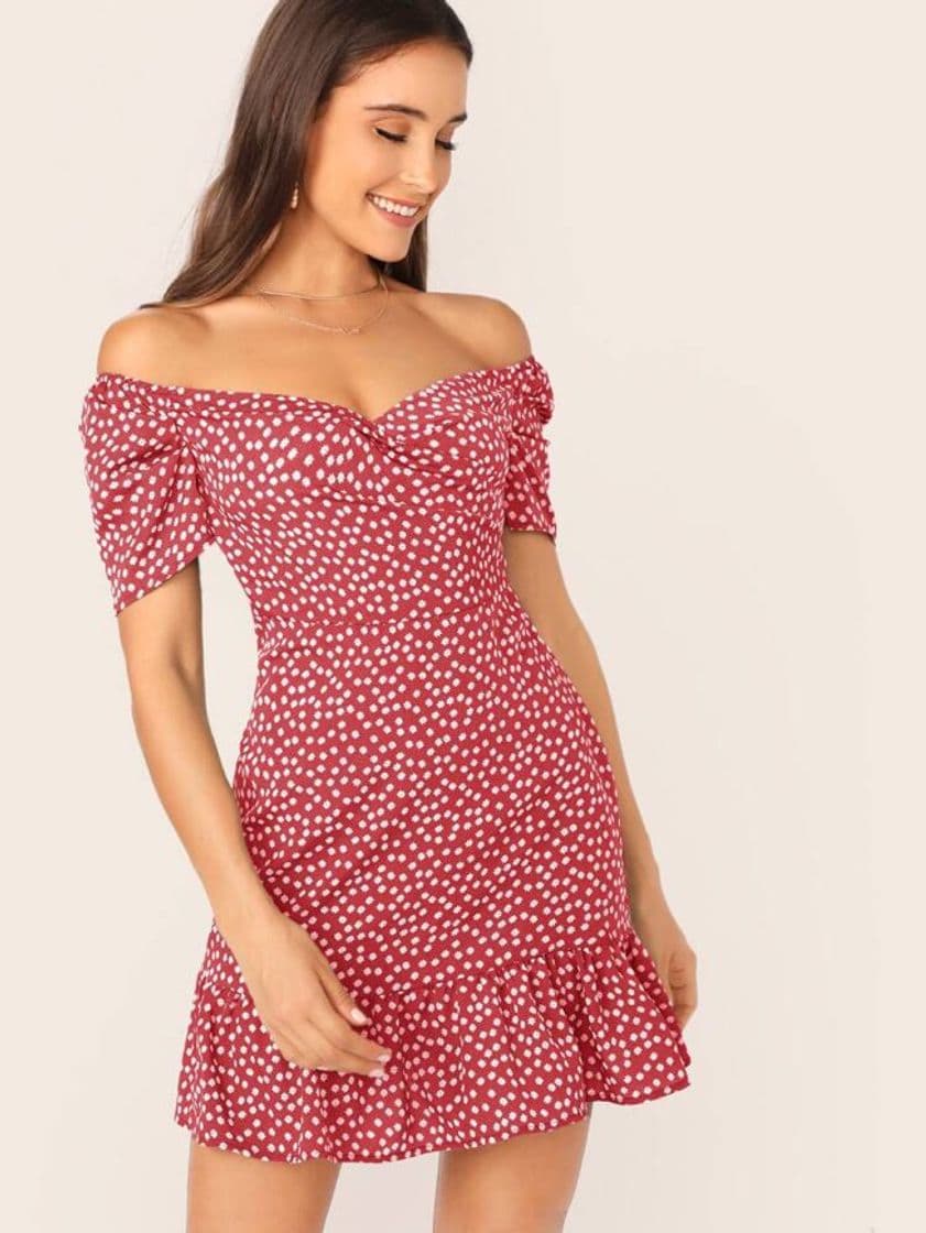 Fashion Gathered Sleeve Flounce Hem Off Shoulder Dress | SHEIN USA