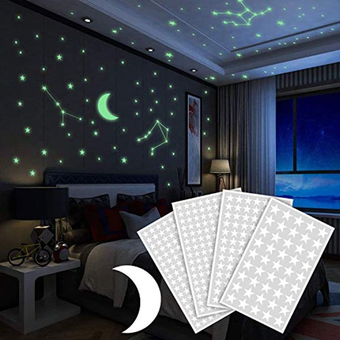 Product Yosemy Luminoso Pegatinas de Pared Luna y Estrellas Fluorescente Decoración de Pared