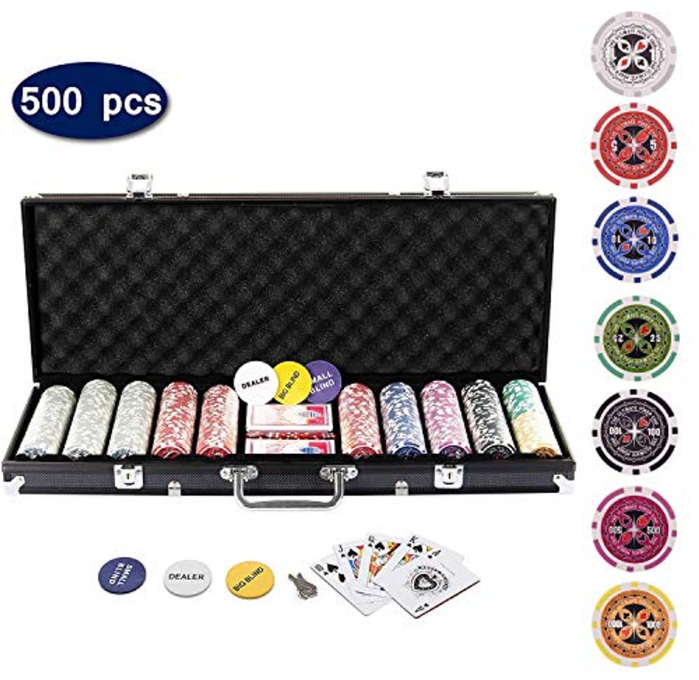 Producto Display4top Juego de póquercon 500 Chips Láser 12 Gramos Núcleo de Metal,