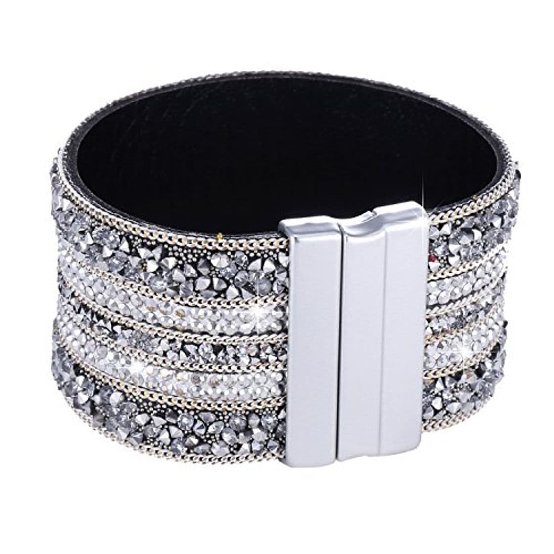 Moda Morella Mujeres Pulsera Brillante Ancho refinada con Piedras de Zirconia y Cierre magnético Blanco Plata