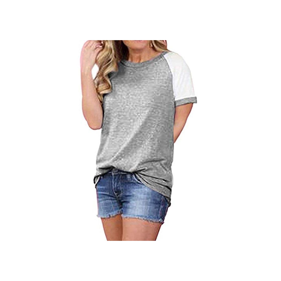 Moda Remiendo de la manga de la raya de las mujeres Camiseta ocasional Top Blusa de manga corta floja Blusa Suelta De Mujer Manga Corta Camiseta con Estampado De Corazones Tops Casuales Camisa Mujer Verano