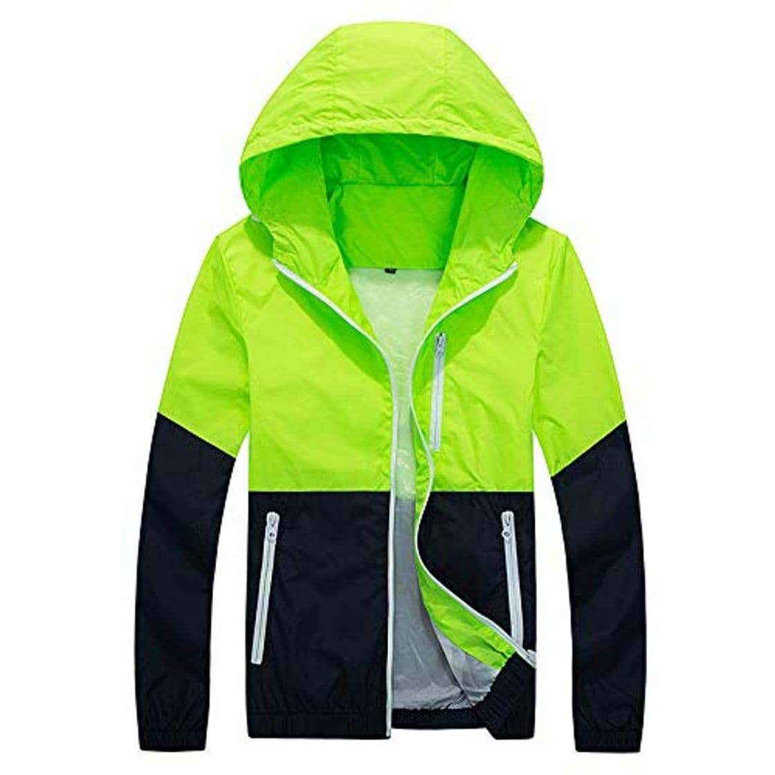 Product Loeay Hombres Slim Fit Ropa Deportiva Ligera Chaqueta con Capucha Sudadera Cazadoras Abrigos Chaquetas de Moda Masculina Ropa de Abrigo Abrigo Verde Fluorescente XXL