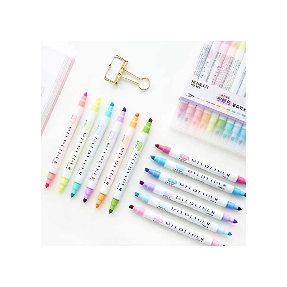 Producto 12 colores/set kawaii mildliner plumas leves Liner highligher adaptador doble cabeza pluma