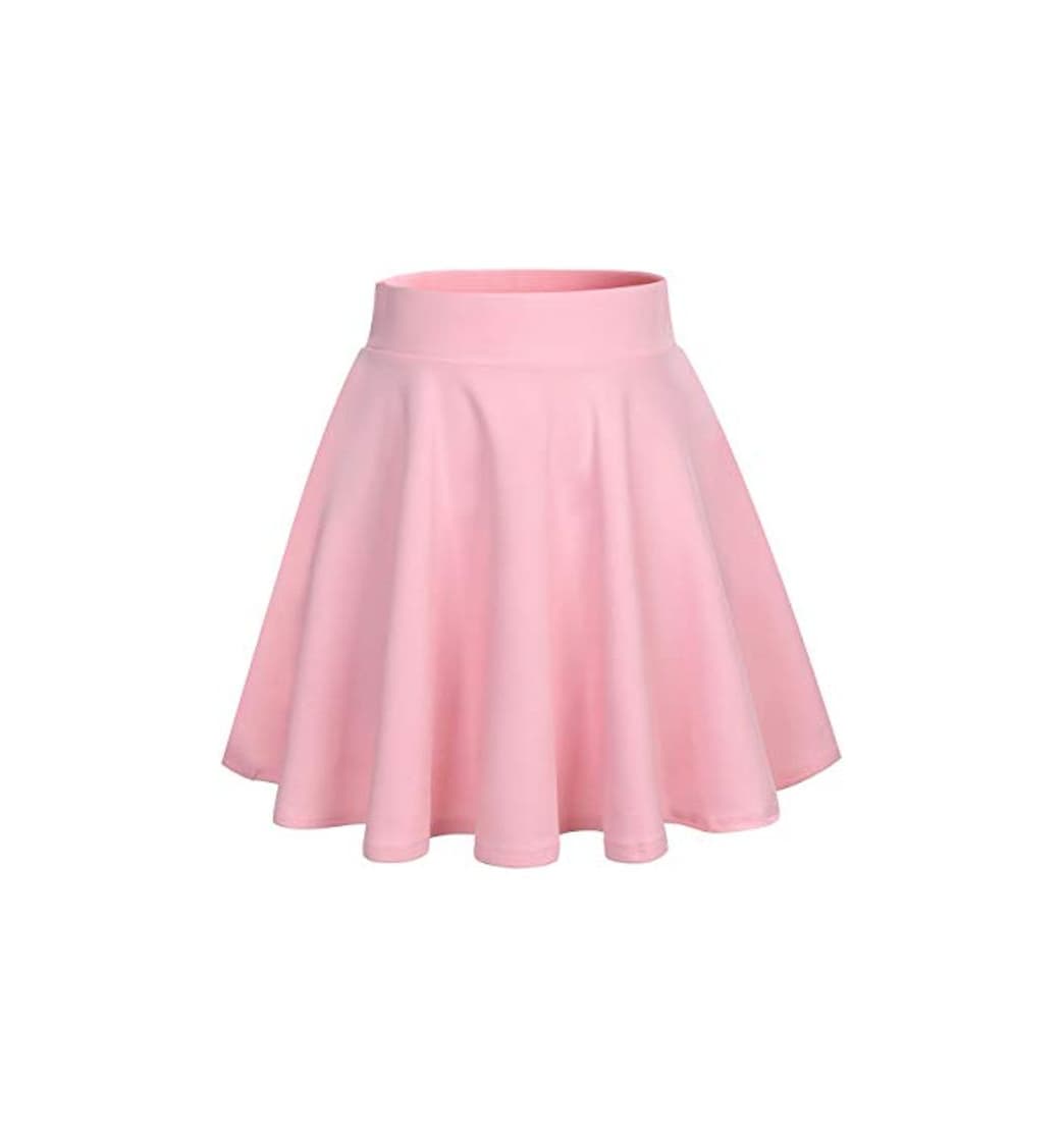 Moda DRESSTELLS Falda Mujer Mini Corto Elástica Plisada Básica Multifuncional Pink L