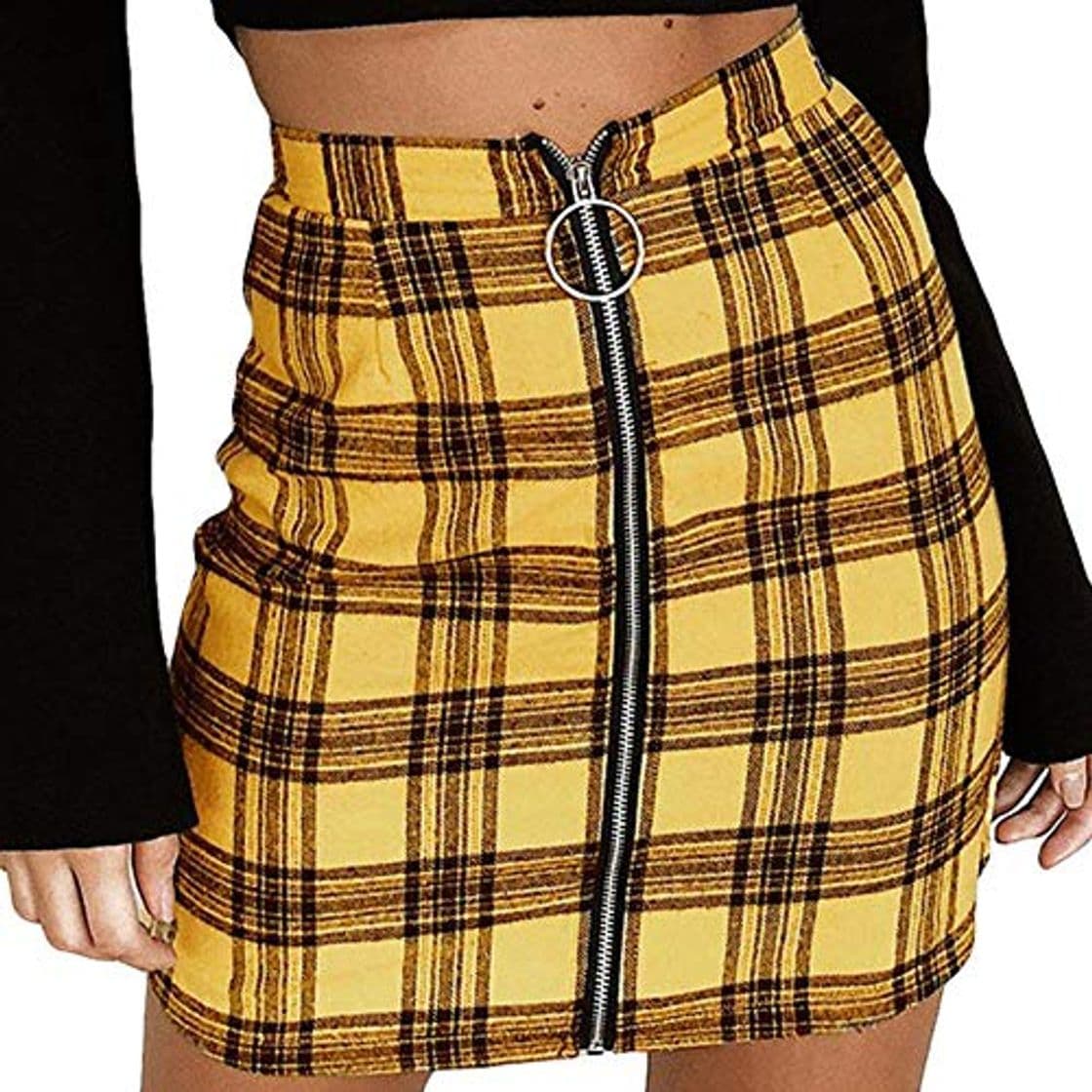 Moda Skirt Women Sexy Plaid Skirt Zipper Slim Waist-Hip Short Skirt Mini Skirt