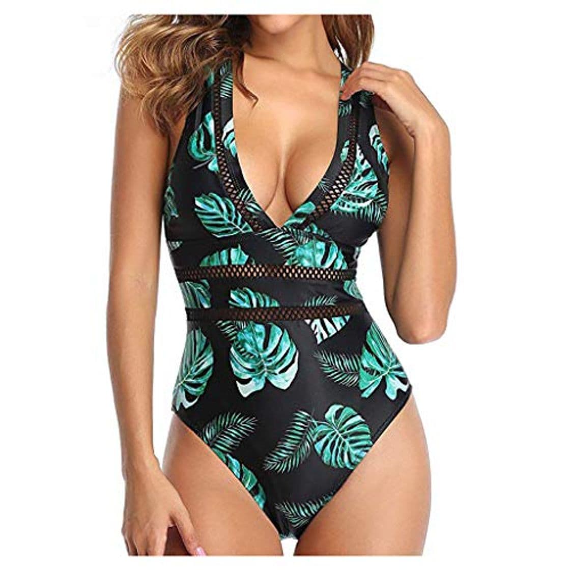 Product LANSKIRT Bikins Mujer 2020 Sexy Traje de Baño Una Pieza de Encaje Sexy de Talla Grande Bikinis Trikini Biquini Estampadas Planta Verde Bohemios Ropa de Playa Moda Bañadores Verano