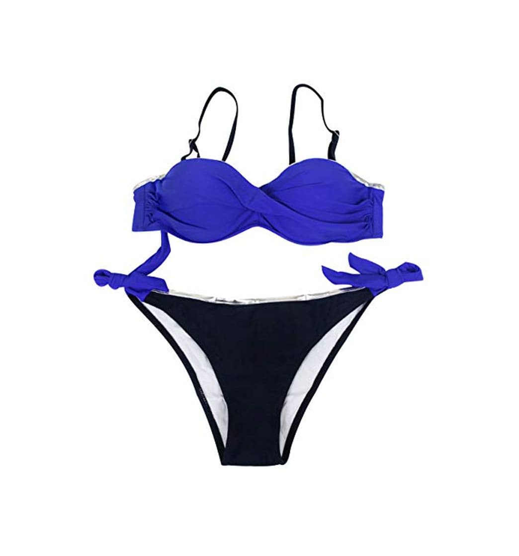 Product Bikini Push Up Triangulo Mujer con Relleno Trajes de Baño de Dos Piezas Biquini Bandeau Vikini Bikinis Señora Bañador Piscina Playa Trikini Mujeres Bañadores Natacion Tallas Grandes Zafiro XL