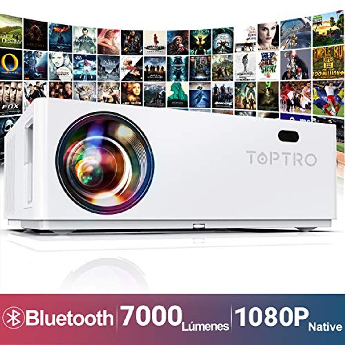 Product Proyector Bluetooth, TOPTRO 7000 Lúmenes Proyector Full HD 1080P Nativo 1920x1080 Soporta