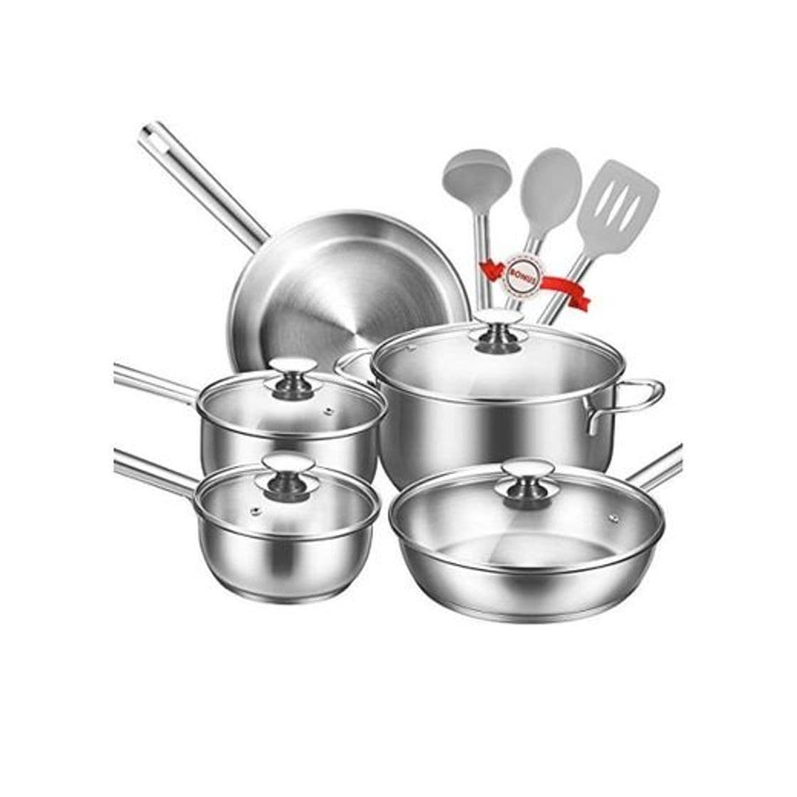 Product Batería de Cocina, TIBEK Juego de Ollas 12 piezas Premium Acero Inoxidable