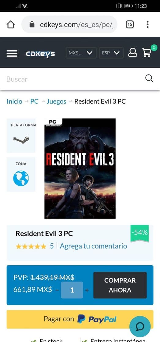 Videojuegos Resident Evil 3 para PC, a un precio razonable