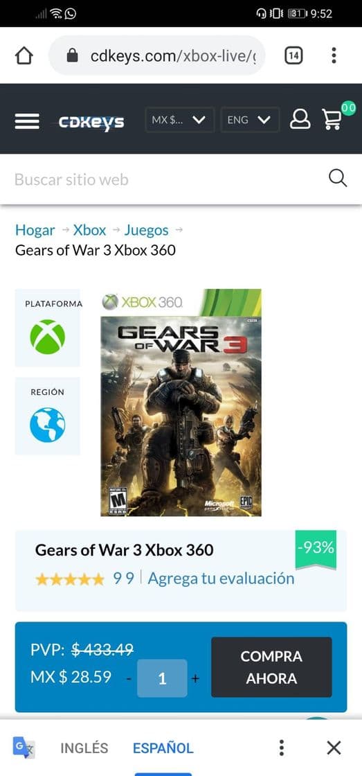 Videojuegos Gears Of War 3 por solo 2 dólares para Xbox 360