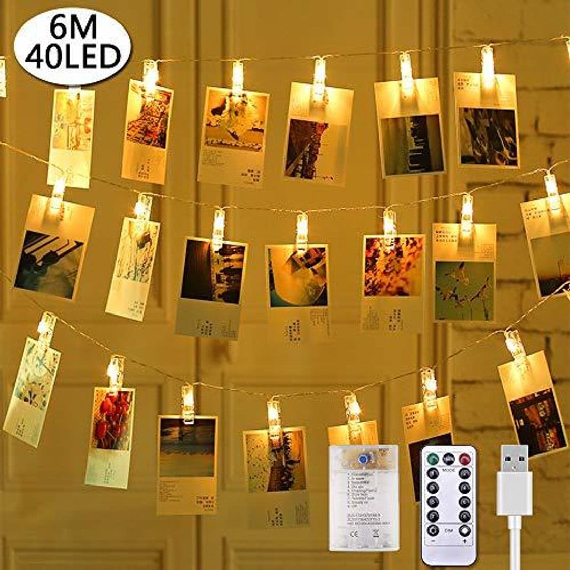 Home Clip Cadena de Luces LED, 40 LEDs 6M Fotoclips Cadena de Luces