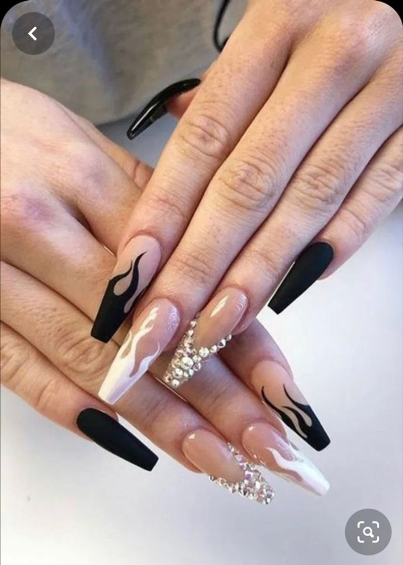 Fashion Black and white fire Nails