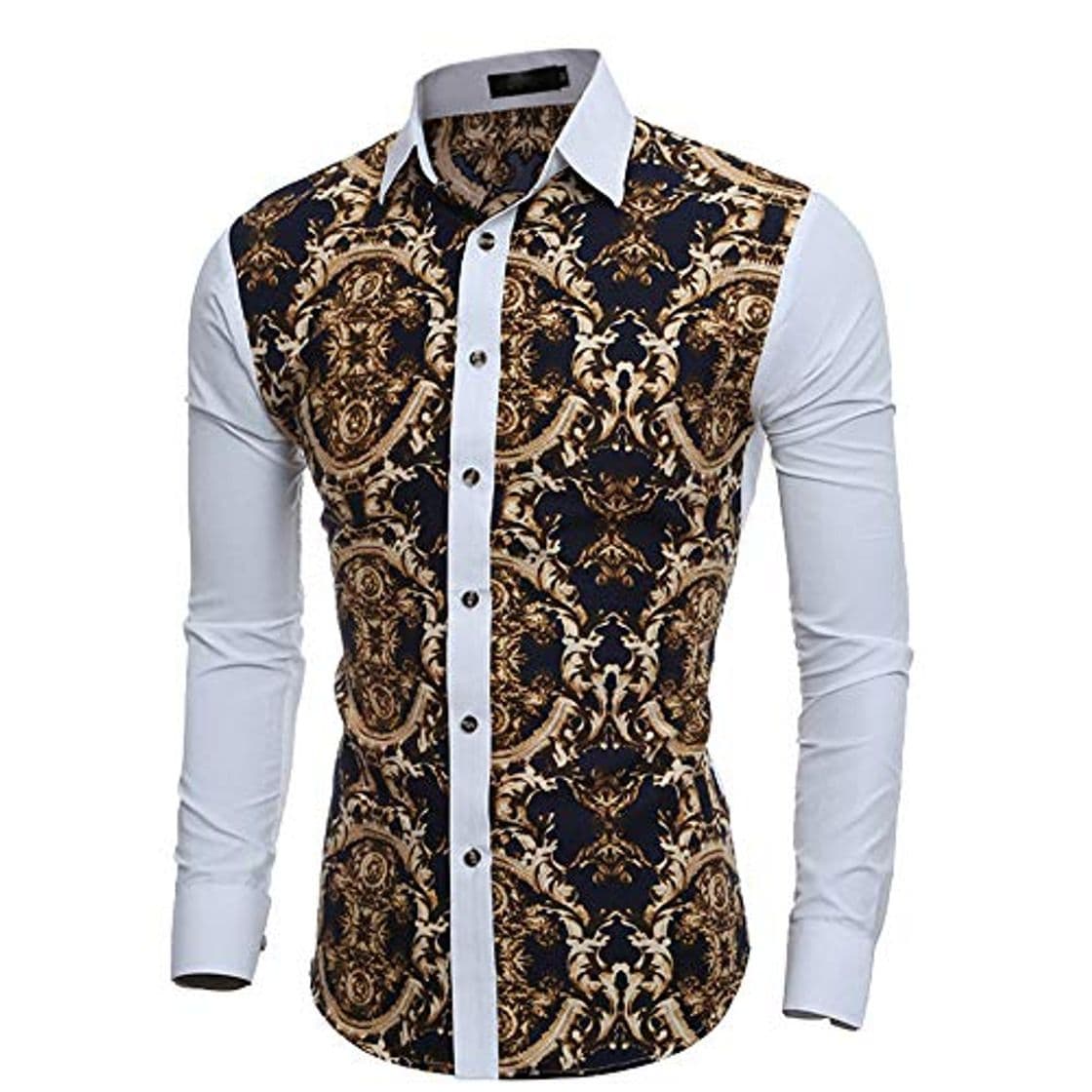 Product WWricotta LuckyGirls Camisa Negocio para Hombre de Manga Larga Formales Camisetas Estampado de Flores Patchwork Casual Entallada Remeras