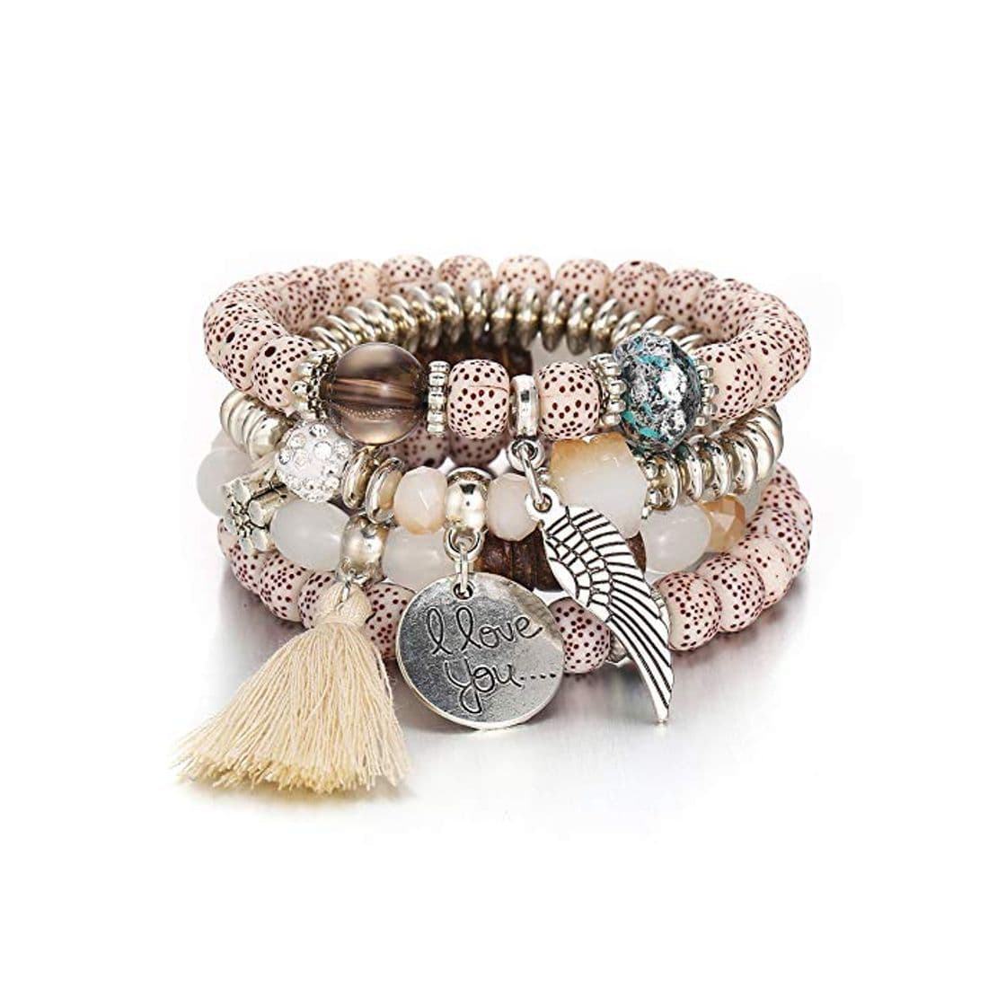 Producto ulofpc 4 pulseras envueltas para las mujeres Boho multicolor estiramiento con cuentas brazaletes apilables de madera elefante del encanto del brazalete