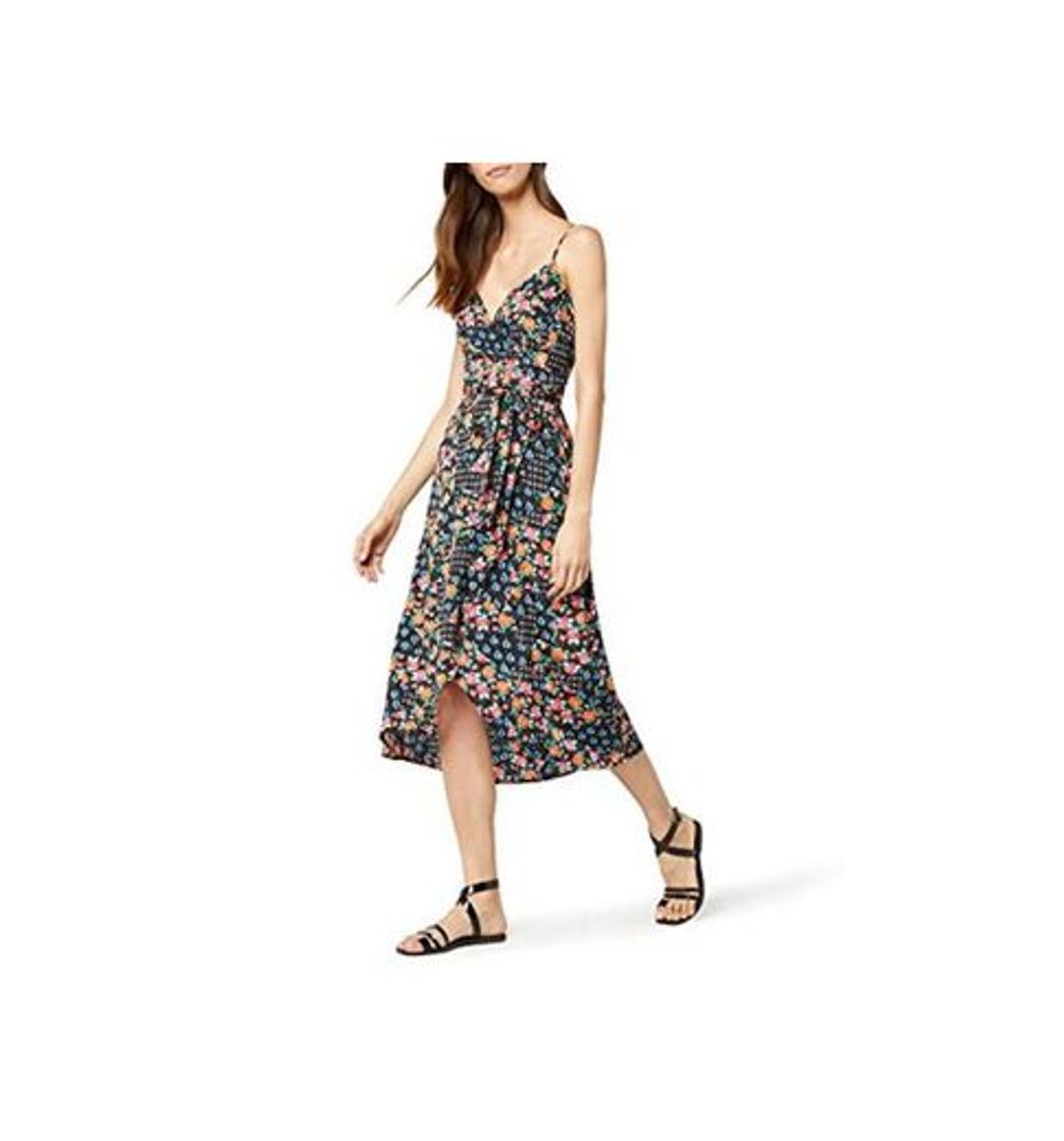 Moda Marca Amazon - find. Vestido Midi Cruzado Mujer, Negro