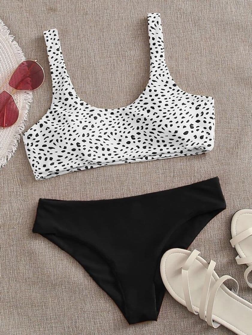 Fashion Dalmatian Scoop Neck Bikini Swimsuit