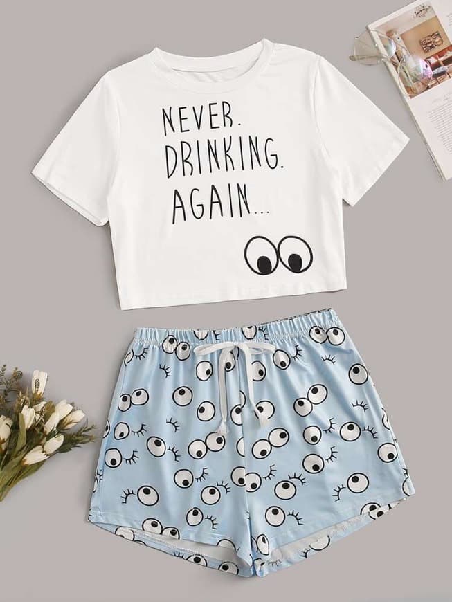 Producto Letter & Graphic Print PJ Set