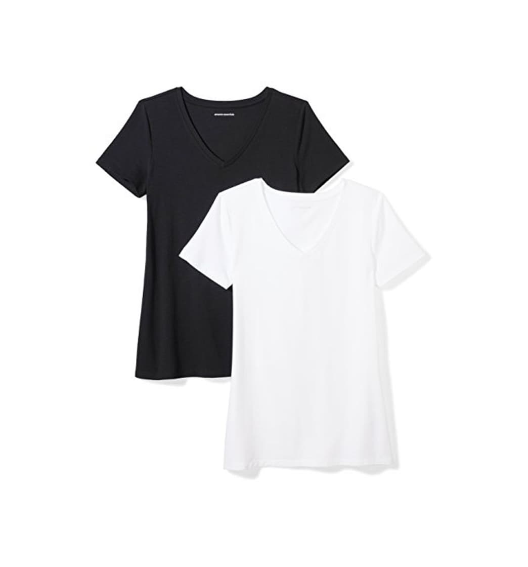 Producto Amazon Essentials 2-Pack Short-Sleeve V-Neck Solid T-Shirt Camiseta, negro