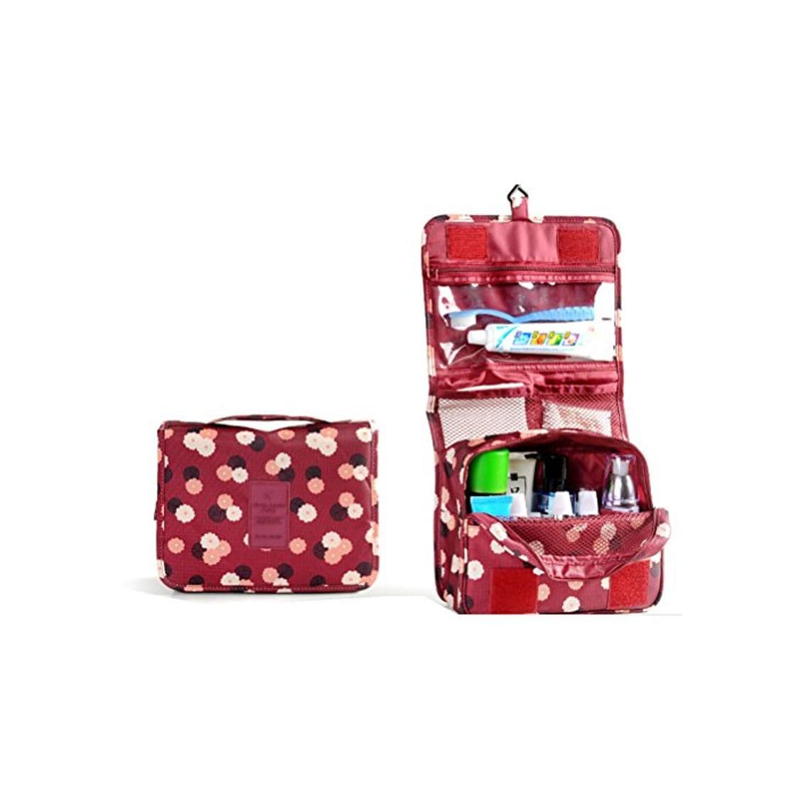 Moda ULTNICE Bolso Cosmético Impermeable del maquillaje del bolso Bolso del almacenaje del almacenaje del bolso de la toalla con el gancho colgante para viajar rojo