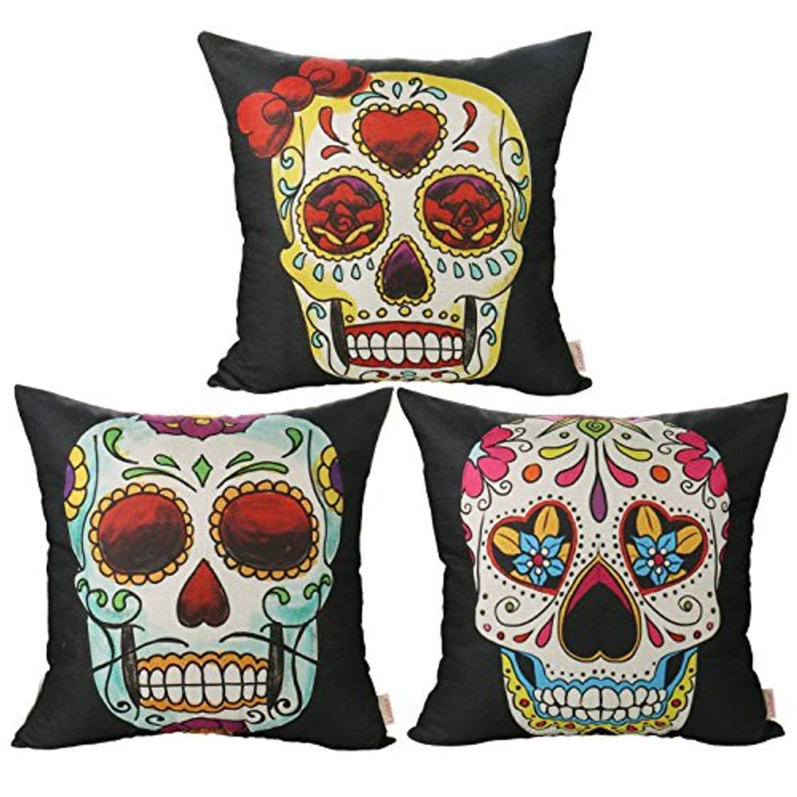 Producto Luxbon 3 Funda CojIn Almohada Halloween Calavera Esqueleto Día de Muertos México para Sofá Cama Coche 45x45 cm