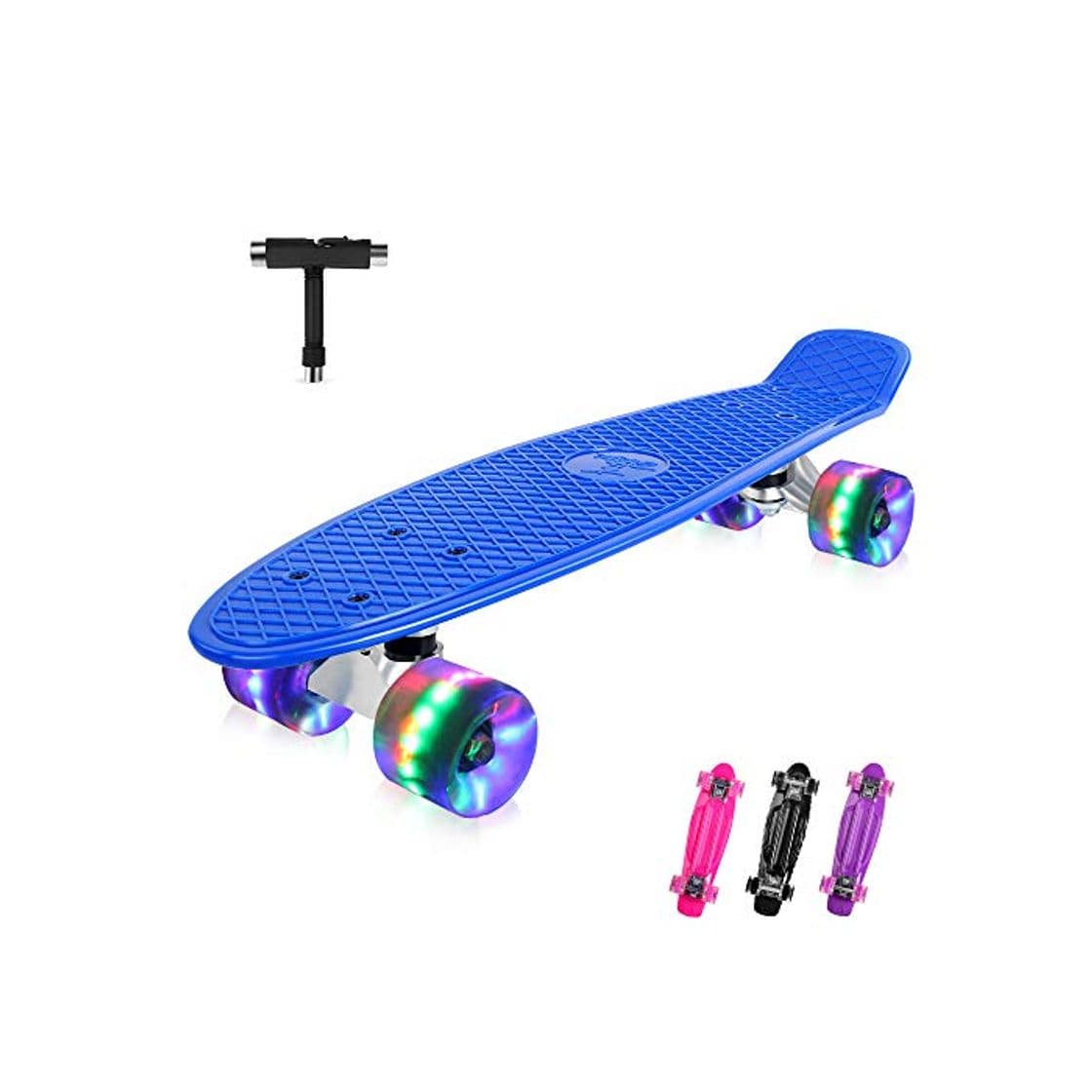 Producto BELEEV Skateboard 55cm/22inch para Principiantes Adultos y Niños, Mini Cruiser Retro Skateboard