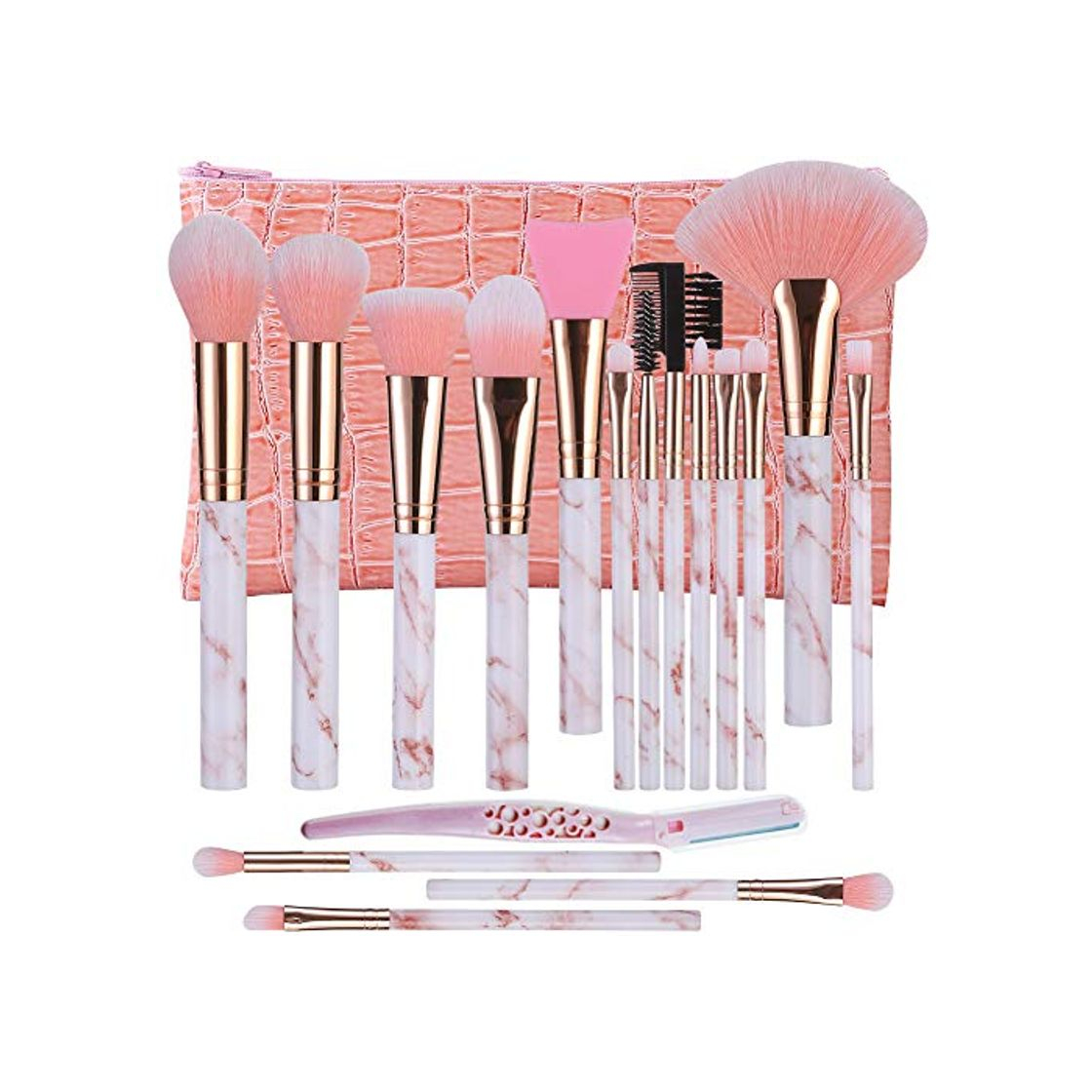 Product Brochas de maquillaje DUAIU 16 piezas Pinceles de maquillaje Set Premium Synthetic Eyeshadow Face Brush Crema líquida con silicona Máscara facial Cepillo Ceja Maquinilla de afeitar PU cosméticos