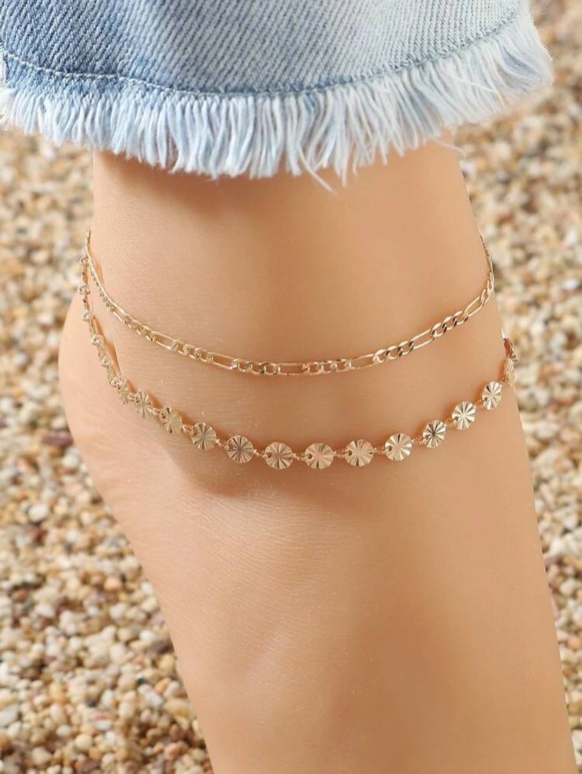 Moda 2pcs Metallic Disc Decor Anklet