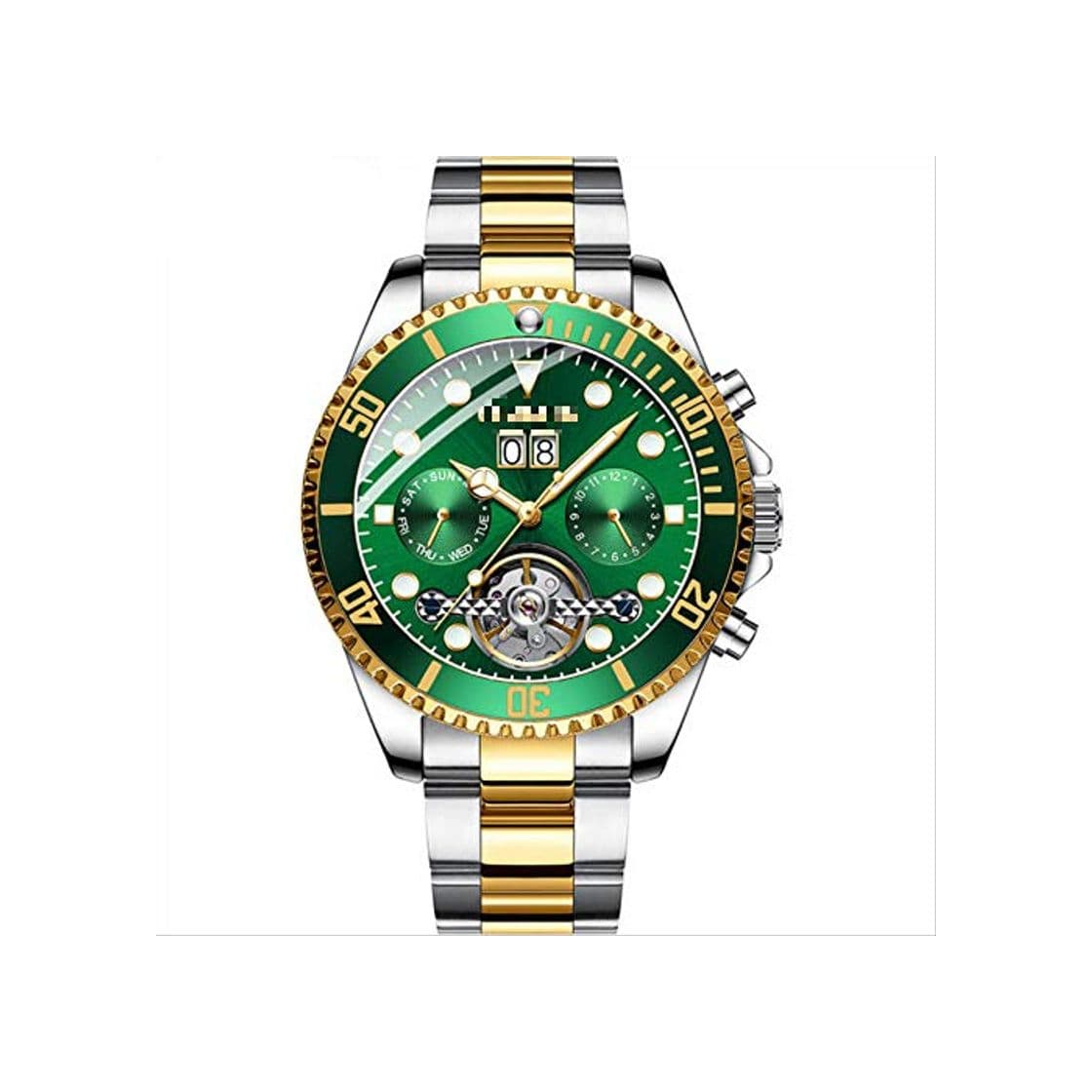 Moda Reloj Hombre Skeleton Tourbillon Style Role Reloj Automático Hombre Reloj Impermeable Natación E