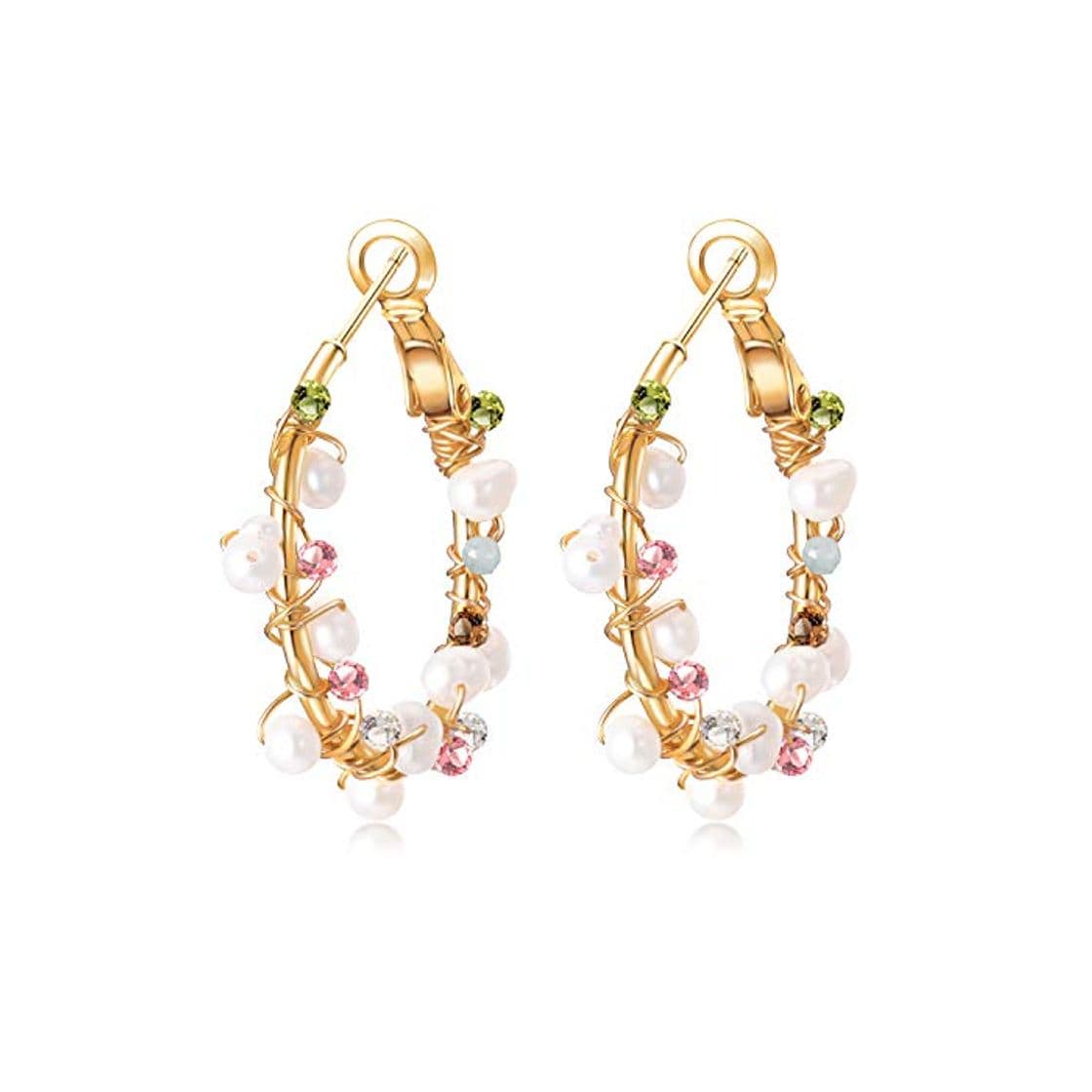 Product Arracadas Hecho A Mano Envuelto Multicolor Turmalina Perla Plata 925 14K Oro Bohemia Mujeres Boda Pendientes Vacaciones