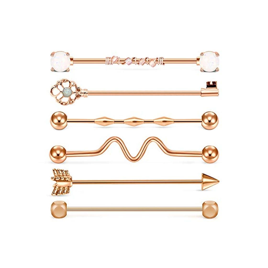 Product Mayhoop 6 Piezas 14G Piercing Industrial Acero quirúrgico Oro Rosa ópalo Clave Barra Recta Industrial Barbell Piercing de Oreja Cartílago Mujer Hombre Joyería para Cuerpo 38mm