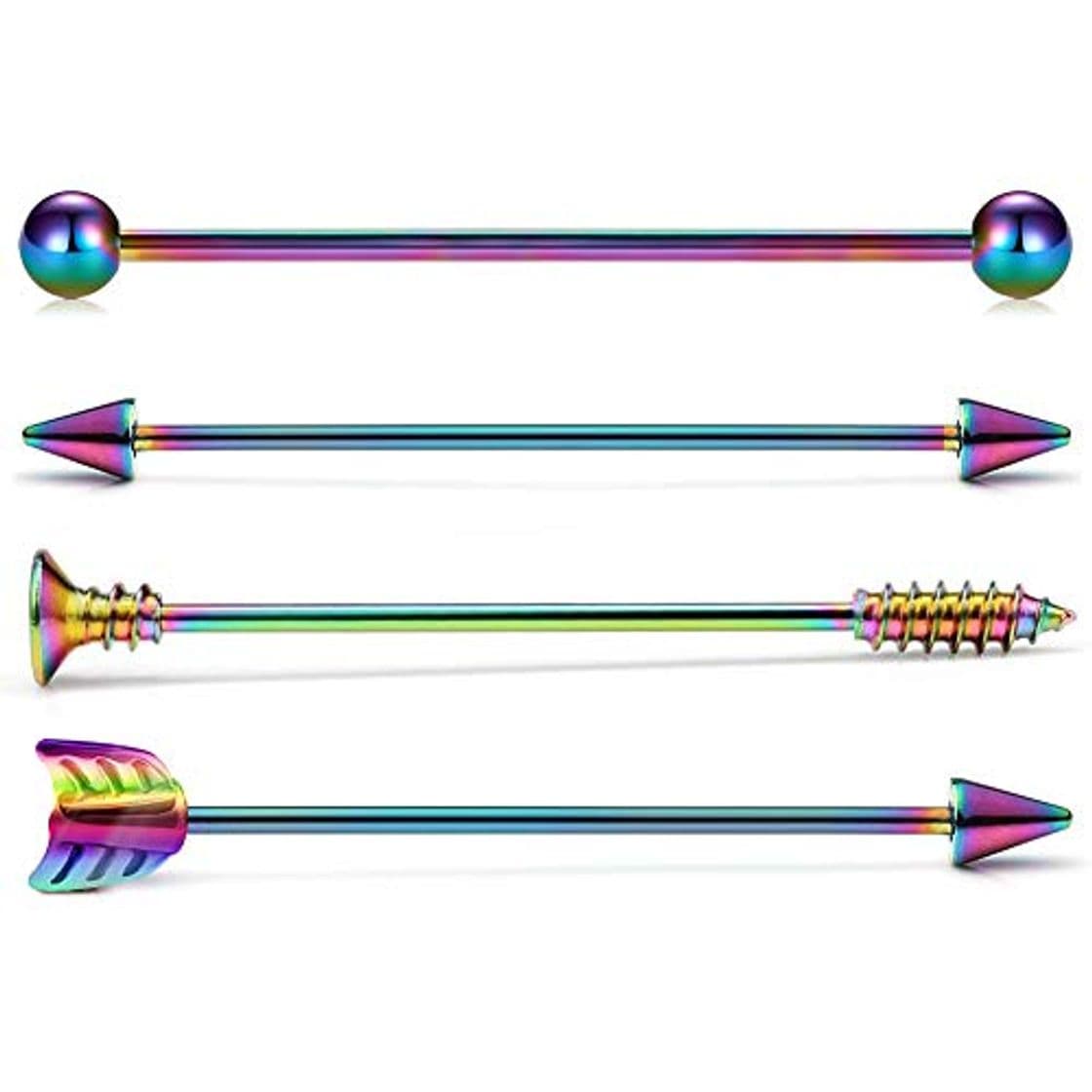 Place Crdifu 4pcs Rainbow Piercing Industrial Barbell 14 Gauge 38mm Spike Flecha Joyería