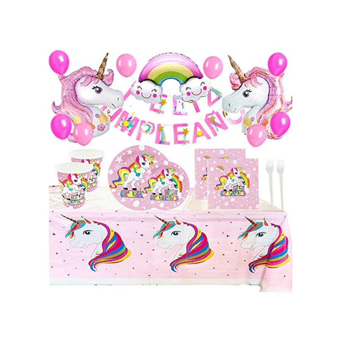 Producto Kit de Artículos para Fiesta Cumpleaños Infantil Niña Unicornio - Vajilla Desechable