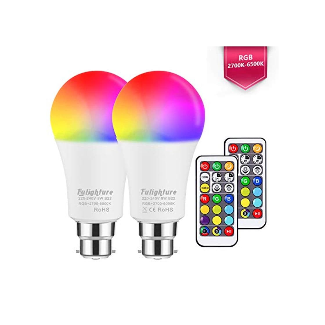 Producto Fulighture LED A60 B22 Bayonet LED Colour Changing Light Bulbs with Remote