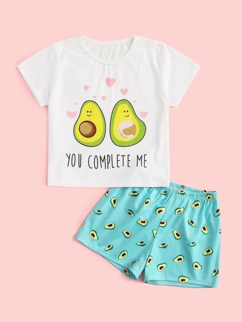 Moda Conjunto de pijama con imágenes de aguacates 🥑🥑