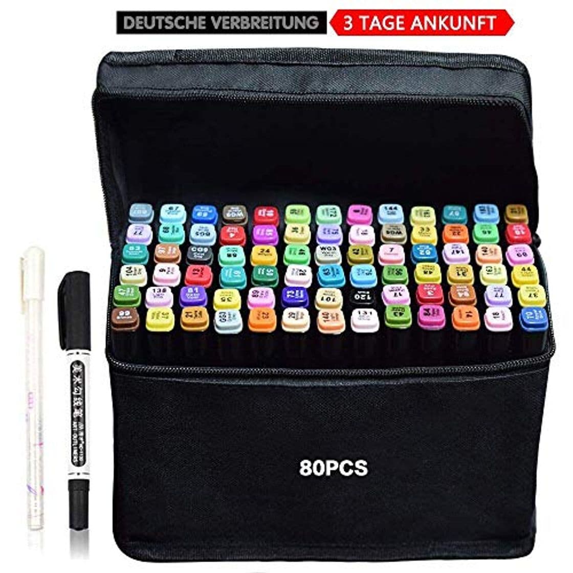 Product Rotulador de 80 Colores Marker Pen Marcadores Manga Creativos de Certificación SGS Rotulador Alcohol de Punta Doble ara Acuarela Graffiti para Principiantes Set de Rotuladores de Boceto Hecho a Mano