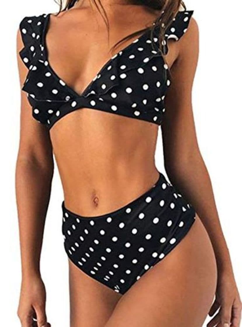 Fashion JFan Mujer Traje de Baño Bikini Punto de Onda Ruffle Conjunto de