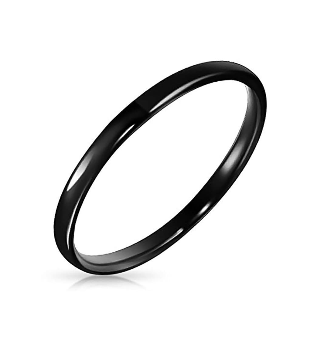 Product Bling Jewelry Apilable Delgada Minimalista Domo Sencilla Banda De Boda Parejas Negro Anillo De Tungsteno para Hombres Y para Mujer 2Mm